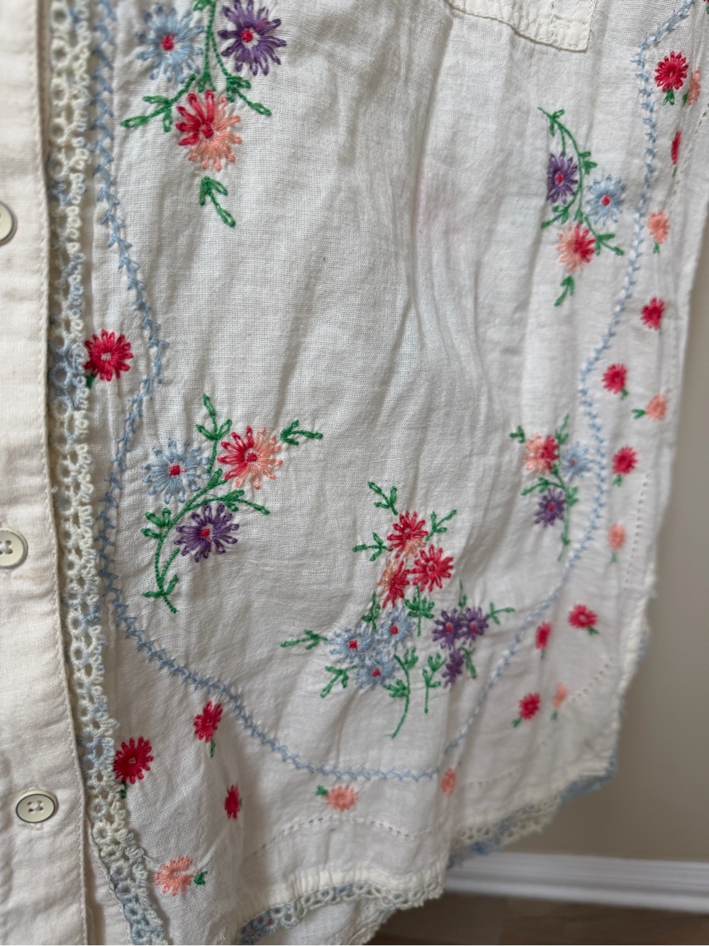 We The Free White Button-Up Shirt with Pink & Purple Floral Embroidery - Picture 10 of 14